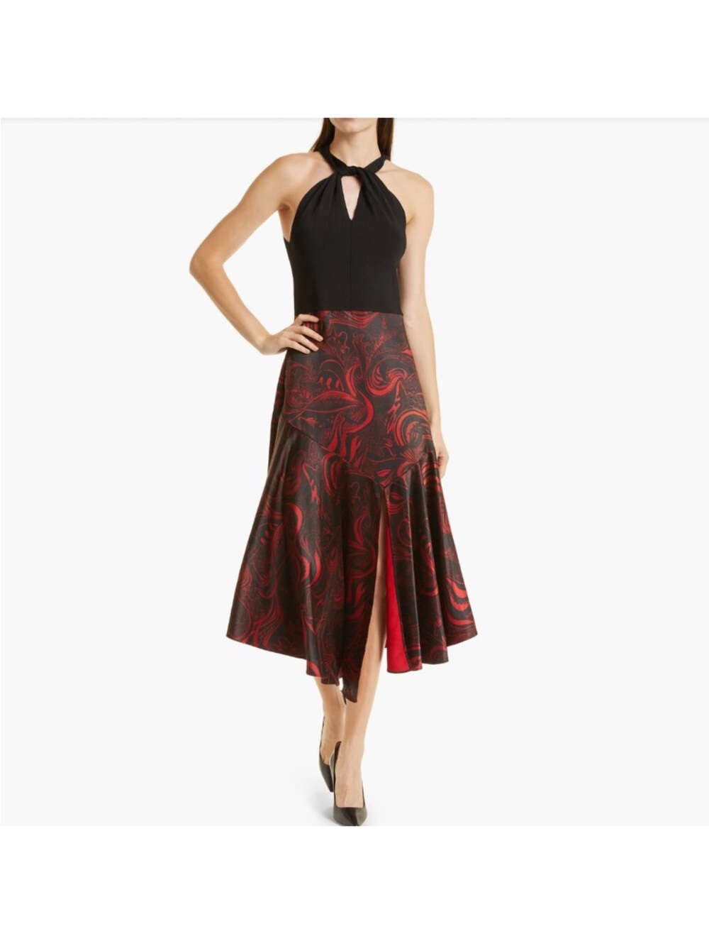 Ted Baker Black & Red Halter Evening Dress